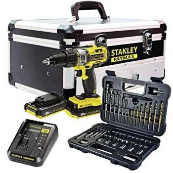 STANLEY FATMAX FMCK625D2F-QW - Taladro percutor 18V, 27.200 ipm, con 2 baterías de litio 2Ah, set de 50 acc y maletín de aluminio