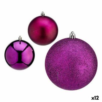 Set de Bolas de Navidad Morado Plástico 10 x 13 x 10 cm (12 Unidades)