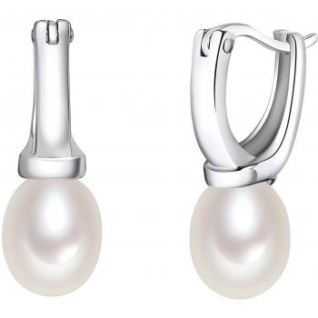 Pendientes de perlas de agua dulce en plata 925, con diseño de aro dorado y crema blanca