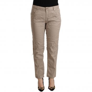 Beige Tencel Mid Waist Tapered Casual Pants