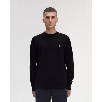 Fred Perry Men's Classic Crew Neck Jumper - Black - Merino Wool - Size M