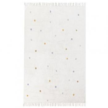 Alfombra moderna rectangular de algodón color blanco crema con puntos y franjas multicolores 140 x 200 cm Astaf