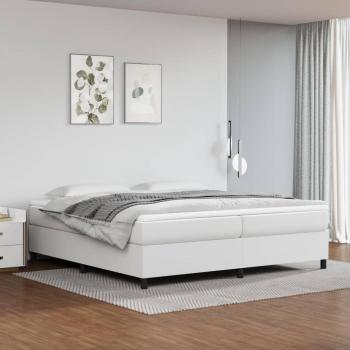 Cama box spring con colchón de cuero sintético blanco 200x200 cm
