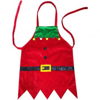 Delantal navideño de elfo con adornos festivos y diseño rojo