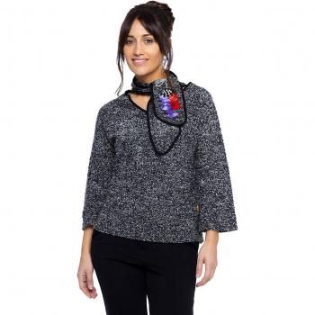 Mamatayoe - Sweater de mujer en tricot con mangas 3/4, bufanda incorporada en el escote, color negro