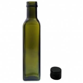 Botella de vidrio cuadrada Marasca 250 ml color Uvag con tapa tornillo - Paquete de 48 unidades