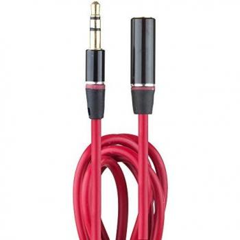 Lilware Set de 3 Cables Extensores de 3.5mm de Audio Auxiliar Estéreo Cubiertos de Goma con Conexión de Tipo Macho a Hembra para Dispositivos Multimedia - Rojo