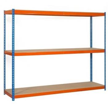 Estantería metálica ECOFORTE 3 Estantes, Chipboard Azul/Naranja/Madera, Capacidad de Carga 400 kg, Dimensiones 2000x1200x600