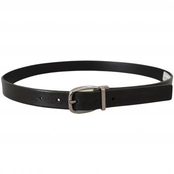 Dolce & Gabbana Black Leather Silver Chrome Metal Logo Buckle Belt - 80 cm / 32 Inches, Elegant Black Leather Designer Belt, Unisex, Size: 80 CM