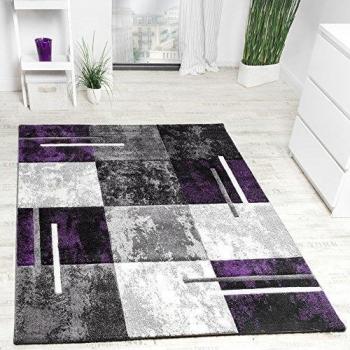 Alfombra De Diseño Moderna Con Contorneado Jaspeada De Cuadros Lila Gris Negro, Grösse:80x300 cm