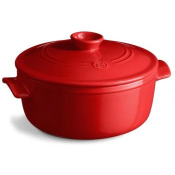 Emile Henry Burgundy Round Casserole with Lid 28 cm