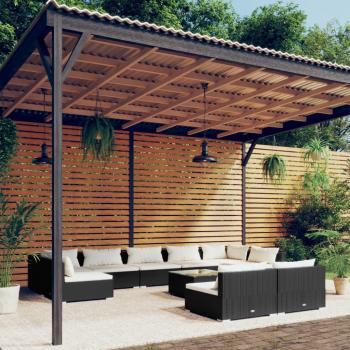 10-Piece Black Poly Rattan Garden Lounge Set with Cushions