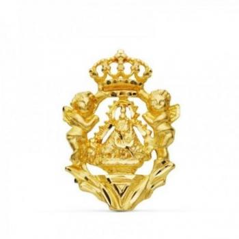 Medalla Virgen de la Cabeza en Oro 18k de 27 mm con escudo, corona y ángeles calado.
