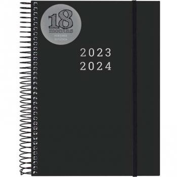 Agenda Finocam E10 18 Meses 2023-2024 Minimal Negro 15,5 x 21,2 cm Espiral Multilingüe 2 Días por Página