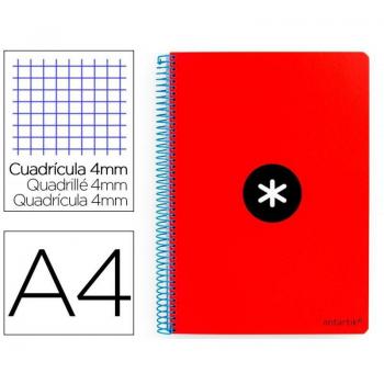 Cuaderno espiral liderpapel A4 Antartik tapa dura 80h 90gr cuadro 4mm con margen color rojo