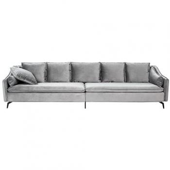 Sofá 4 Plazas de Terciopelo Gris Claro con Cojines Extra Estilo Glamour Moderno Aure