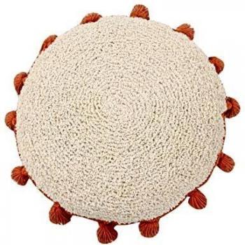 Cojín redondo de algodón en colores blanco, verde y beige de 48 cm de diámetro