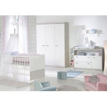 Conjunto Completo de Habitación Infantil Julia - Cuna 70x140 cm, Comoda y Armario 3 Puertas