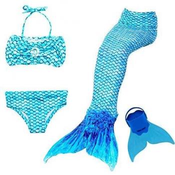 Traje de Baño 4pcs Bikini Establece para Niña Cola de Sirena para Natación