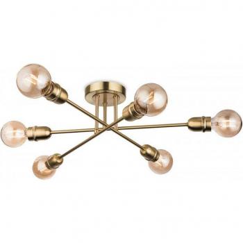 Plafón Trident de latón cepillado, 6 bombillas, diámetro de 18 cm, semiempotrado, con brazos múltiples, casquillo E27