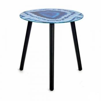 Mesa Auxiliar de Mármol Azul y Negro con Cristal - Juego de 4 Unidades (40 x 41,5 x 40 cm)