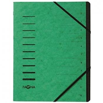 Carpeta PAGNA A4, archivador clasificador, 12 compartimentos, color verde, 280g/m²