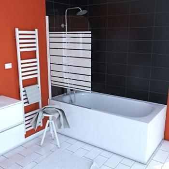 Mampara de bañera abatible reversible Easy Emily - 130 x 80 cm, cristal serigrafiado y perfil de aluminio blanco