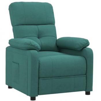 Sillón reclinable de tela verde oscuro Día y Noche, vidaXL, características: tapizado en tela de alta calidad, mecanismo de reclinado ajustable, estructura robusta, diseño moderno y elegante