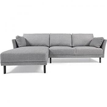 Kave Home - Sofá Gilma 3 plazas con Chaise Longue Izquierdo Gris Patas Acabado Oscuro 260 cm