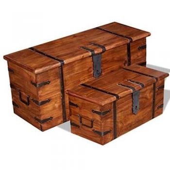 vidaXL Set de baúl de almacenamiento de madera maciza 2 unidades