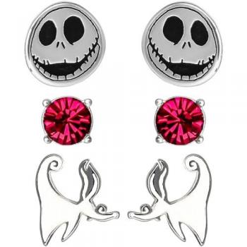 Pendiente de Disney Pesadilla Antes de Navidad - Jack & Zero - para Mujer - Plateado - Set de 3 Pendientes