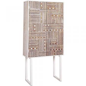 Mueble Alto Auxiliar de Madera y Metal Blanco Tallado 2 Puertas con Balda Interior 85x175 cm