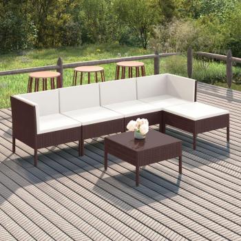 vidaXL 6-Piece Brown Poly Rattan Garden Lounge Set with Cushions