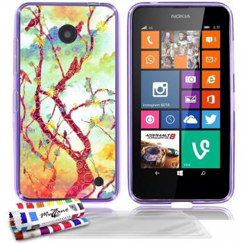 Carcasa Flexible Ultra-Slim NOKIA LUMIA 635 de exclusivo motivo [Poesie liberty] [Violeta] de MUZZANO  + 3 Pelliculas de Pantalla UltraClear + ESTILETE y PAÑO MUZZANO REGALADOS - La Protección Antigolpes ULTIMA, ELEGANTE Y DURADERA para su NOKIA LUMIA