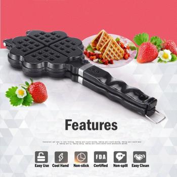 TAMUME Estufa de Aluminio Hierro Waffle Belga corazón Wafflera Gofrera -4 en Forma de Corazón de la Rebanada