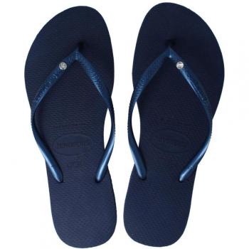 Chanclas de Mujer Havaianas Slim Crystal SW II Navy Blue con cristales Swarovski, suela de goma, diseño slim y cómodo