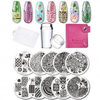 Biutee Nail Stamping Kit 10pcs Plantillas para Uñas de Acero Inoxidable 1pcs Estampador de Uñas