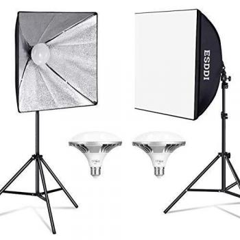 ESDDI Softbox Fotografia Iluminacion Kit con 2 LED Bombillas de Luz, 2 Softbox 50x50cm, 2 Tripodes Luz Continua para Estudio Fotográfico Profesional Conjunto