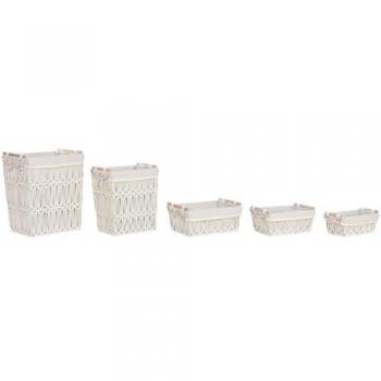 Cesto para la Ropa Sucia Home ESPRIT Blanco Natural Metal Shabby Chic 42 x 32 x 51 cm 5 Piezas