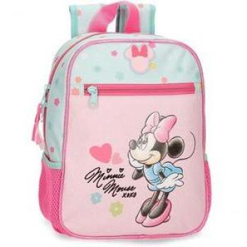Mochila Escolar Poliéster Disney Minnie Rosa con diseño de personajes, compartimentos amplios, correas ajustables y acolchadas, material resistente y fácil de limpiar