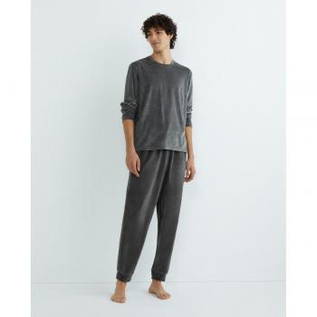 Pijama de hombre Emidio Tucci velour con camiseta de rayas horizontal y pantalón tono liso