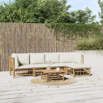 6-Piece Garden Lounge Set with Cream White Cushions in Bamboo