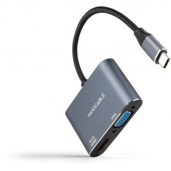 Conversor USB-C a HDMI/VGA 4K Gris Nanocable 10.16.4303