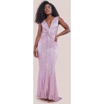 Goddiva Twisted Front Sequin Maxi Dress - Blush