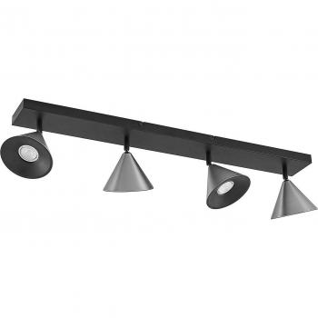 Lámpara de techo Lucande Kartio, plafón de diseño negro, 4 luces GU10, inclinable, metal níquel para salón y comedor