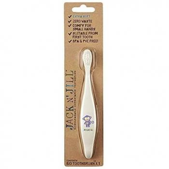 Jack N' Jill Kids Plastic Free Bio Toothbrush, Zero Waste Nylon Bristles Which Are Soft on the Gums, Ergonomic Handles For Little Hands, Suitable From First Tooth - Monkey