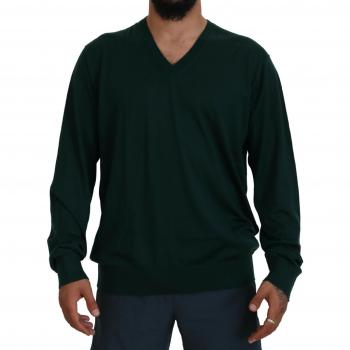 Green Cashmere V-neck Pullover Sweater - IT60 | 3XL, Dolce & Gabbana, Cashmere Knitwear, male, Green, Size: 5XL Elegant Green Cashmere V-Neck Sweater