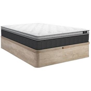Conjunto de canapé abatible 160 x 200 cm en madera natural clara + colchón de muelles ensacados con sobrecolchón integrado de 30 cm