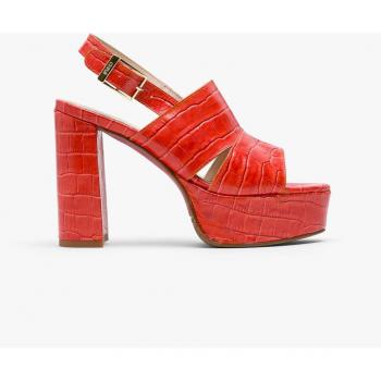 Sandalias de tacón de mujer en naranja de piel vacuna 107345-002-0303