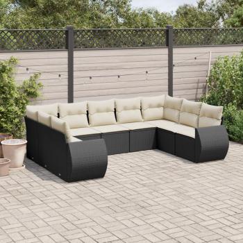 9-Piece Black Poly Rattan Garden Sofa Set with Cushions